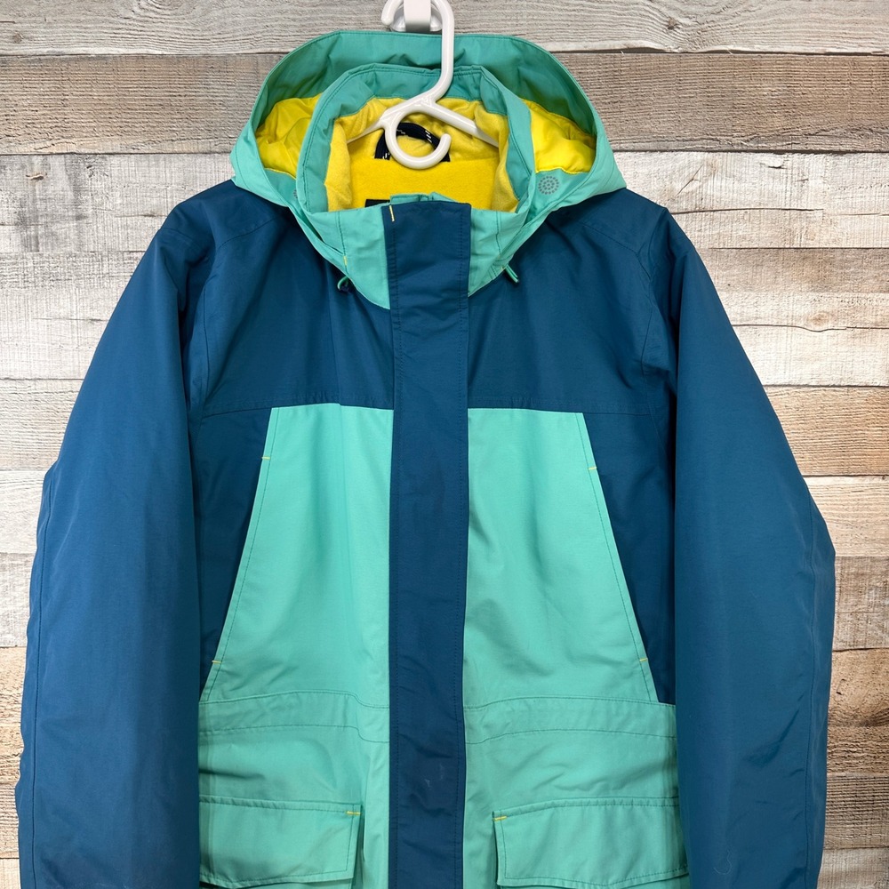 Lands End Kids Squall Parka Blue Green Waterproof Fleece Lined Large 14-16